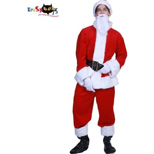 Eraspooky Plus size Deluxe Fur Christmas Costumes For Adult Santa Claus Costume Men Classic Santa Outfit Belly Carnival Cosplay