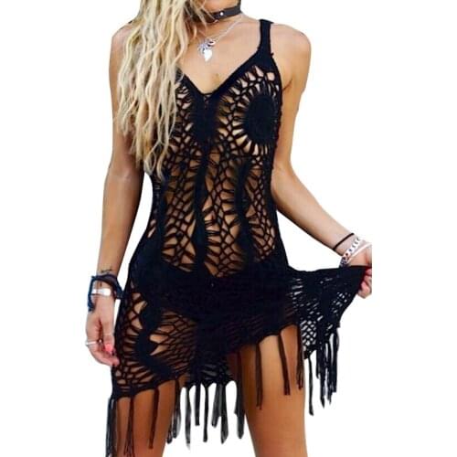 Sexy Beachwear Black Crochet Robe Camisole Bikini Knit Sand Womens Beach Blouse Hand Crochet Hollow Sun Protection Clothing