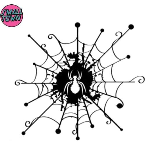 Small Town 16.1cm*14.5cm Spider Web Cobweb Fashion Vinyl Stickers Decals Black/Silver S3-5863