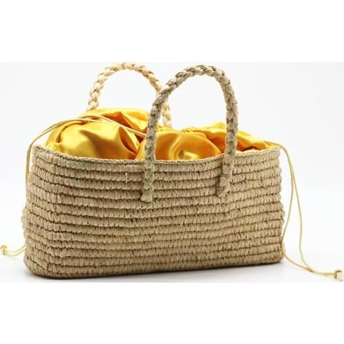 Straw Handbags Natural Rattan Hand Basket Bag Shoulder Bag Women Summer Travel Beach Bag Fashion straw bags for women wooven bag