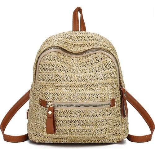 Summer Handmade Straw Womens Backpack Casual Solid Small School Bags for Girls Backpacks Beach Straw Woven Women Back Packs New