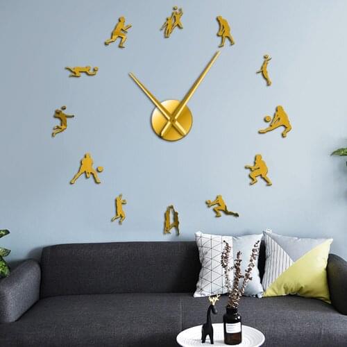 Volleyball Players Modern Mute DIY Wall Clock Mirror Surface Wall Art Stickers Sports Decor Housewarming Volleyball Lover Gift
