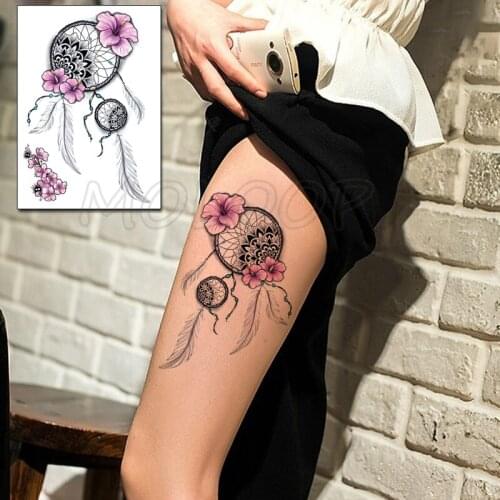 Tattoo Sticker Feather Dreamcatcher Pink Flower Tatoo Temporary Fake Tattoos for Women Men Body Makeup Waterproof Art