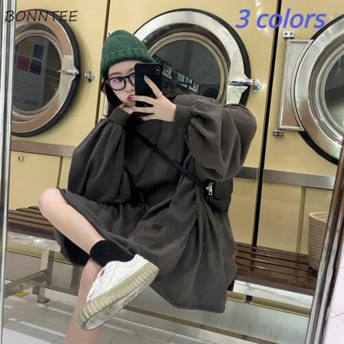 3 Colors Solid Sweatshirts Women Long Korean Style Chic Trendy Popular Ulzzang Loose Leisure Female Clothing Spring Autumn Ins