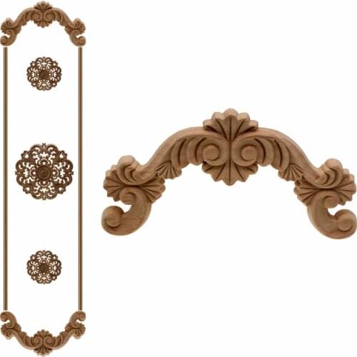 VZLX New Arrival Vintage Wood Carved Corner Onlay Applique Unpainted Furniture Cabinet Decorative Figurines Wooden Miniature