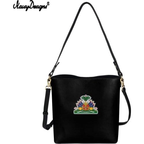 NOISYDESIGNS Vintage PU Leather Shoulder Bags for Women Haiti Flag Printed Lady Totes Casual Bucket Handbag Messenger Bag 2021