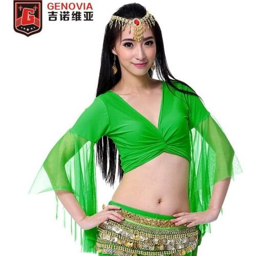 Women Sexy Belly Dance Top Costume Chiffon Blouse Ladies Choli Flare Top Blouse Dance Clothes 9 Colours