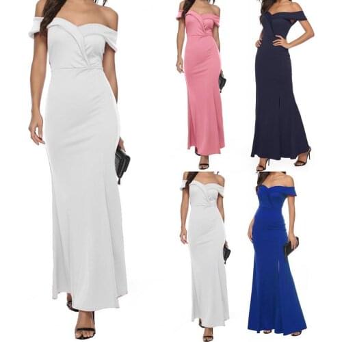 2021 Women Elegant Short Sleeve Women Dress Slash Neck Elegant Off Shoulder Split A-Line Maxi Dress Ladies Clothing Women Dress