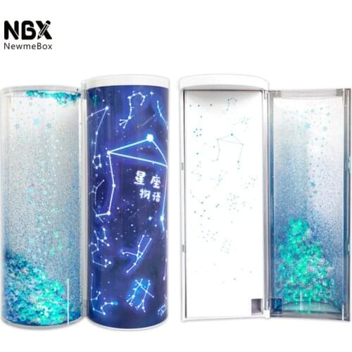Quicksand Translucent Creative Multifunction Cylindrical Pencil Box Case 2019 school Stationery Pen Holder Pink Blue calculator