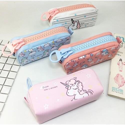 1 Pcs Kawaii Pencil Case Unicorn Canvas Big Zipper Estuches School Pencil Box Pencilcase Pencil Bag School Supplies Stationery