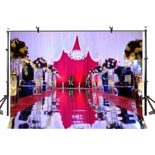 150x210cm Wedding Backdrop Red Curtain and Beautiful Flowers Wedding Photography Background for Camera Photo Props