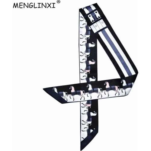 2021 New Horse Luxury Brand Scarf Women Striped Silk Scarf Hot Design Head Scarf Handle Bag Ribbon Small Long Scarves Wholesale