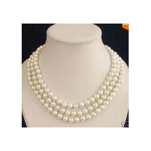 3 Rows Akoya Cultured 7-8 MM White Pearl Necklace Factory Wholesale price Women Giftword JewelRY