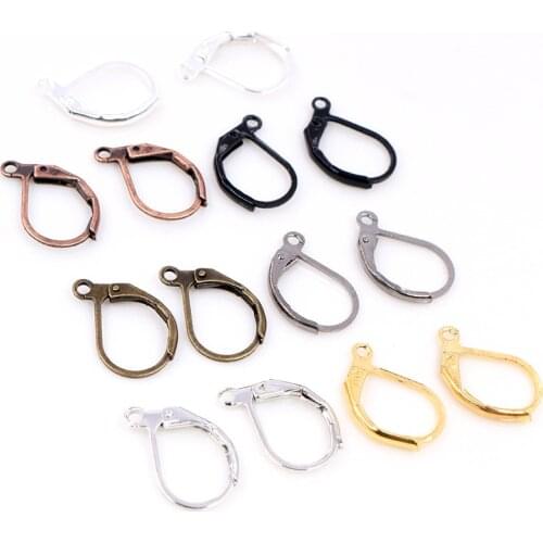 30-50pcs/lot 15*10mm Silver Gold French Lever Earring Hooks Wire Settings Base Hoops Earrings For DIY Jewelry Making Supplies