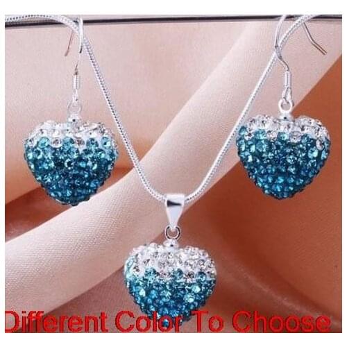 4 set/lot multicolor mixed Beads Gradient Heart set drop earrings Necklace Pendant 16 inch Snake Chains o5335