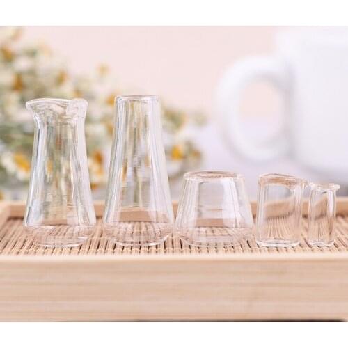 5Pcs/set 1:12 Cute Dollhouse Miniature Glass Mini Glass Cup Drink Cup Bottle Pretend Play Kitchen Accessories for Doll Toy