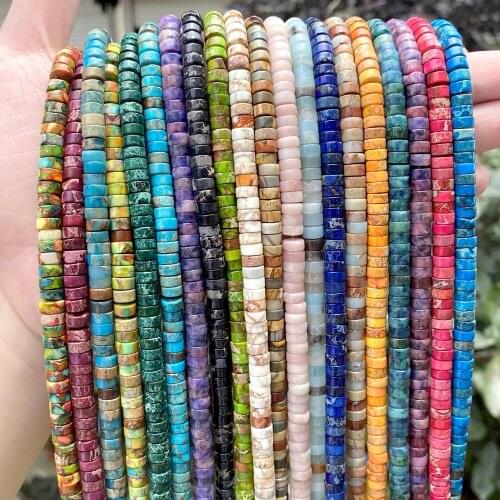 6x6x3mm Natural Coloful Sea Sediment Jaspers Stone Round Loose Flat Spacer Beads For Jewelry Making DIY Bracelet Handmade