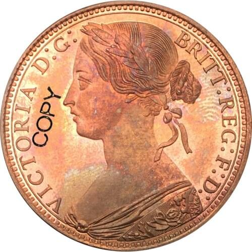 Great Britain Victoria 1865 One Penny Red Copper Copy Coin