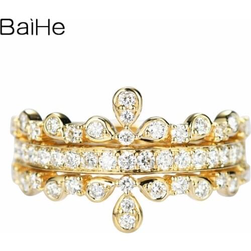 BAIHE Solid 14K Yellow Gold 0.64ct H/SI Round Natural Diamonds Women Trendy Fine Jewelry Exquisite vintage diamond Ring