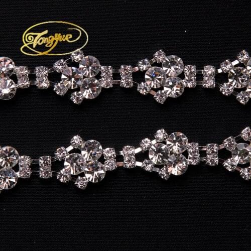 Free Shipping 1 yard Rhinestone Bridal Trimming For Wedding Gown Bridal Sash Rhinestone Applique Rhinestone Chain
