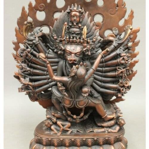 Free Shipping 11" Folk Tibet Bronze Buddhism 1000 Hands Yamantaka Mandkesvara Yab-Yum Statue