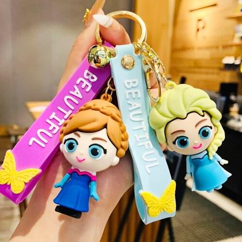 Disney Frozen Princess Keychains Pendant Silicone Car Cartoon Key Chain Creative Aisaisha Gifts Wholesale Keyring