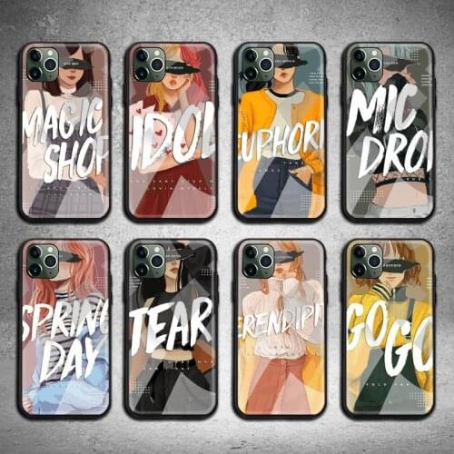 Pepakomi Bts Phone Case Tempered Glass For iPhone 12 11 Pro Max Mini XR XS MAX 8 X 7 6S 6 Plus SE 2020 cover