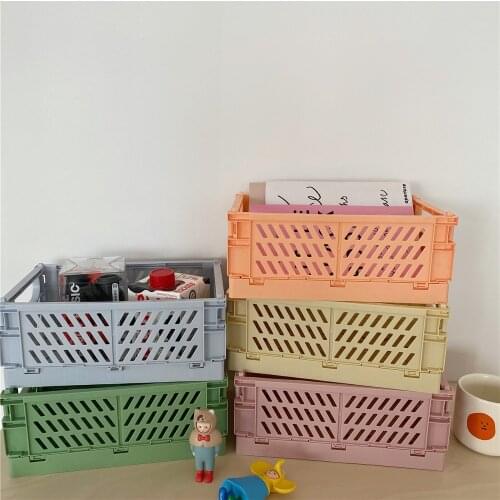 Macaron colored Folding Plastic Storage Box 2 size Desktop Storage Basket for Dormitory Home Use storage Cosmetic Organizer