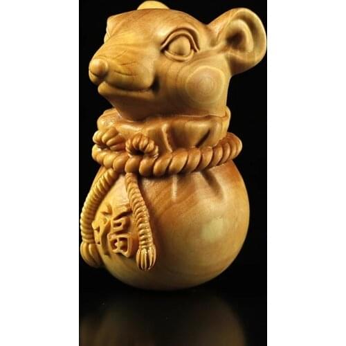 Boxwood Carving Chinese-Style Home Accessories Twelve Zodiac Mouse fu Big Rat Lucky Pendant
