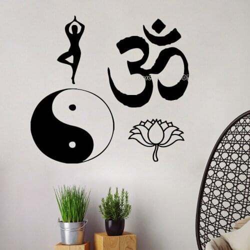 India Yoga Buddha Indian Wall Decal Yin Yang Lotus Vinyl Sticker For Living Room Home Wall Decor Yoga Studio Wall Mural LL476