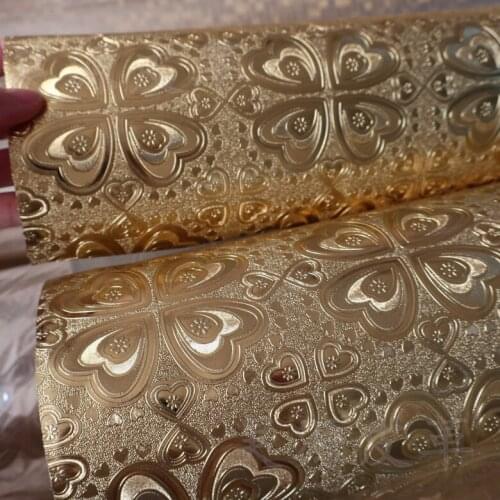 Synthetic PU Metal Gold heart embossed metallic decorative leather material