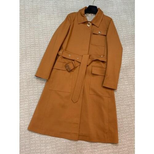 Quality end 10.11 High 2021 Autumn New Fashion Temperament Solid Color Big Pocket Design With Belt Midi-Length Trench Coat Women
