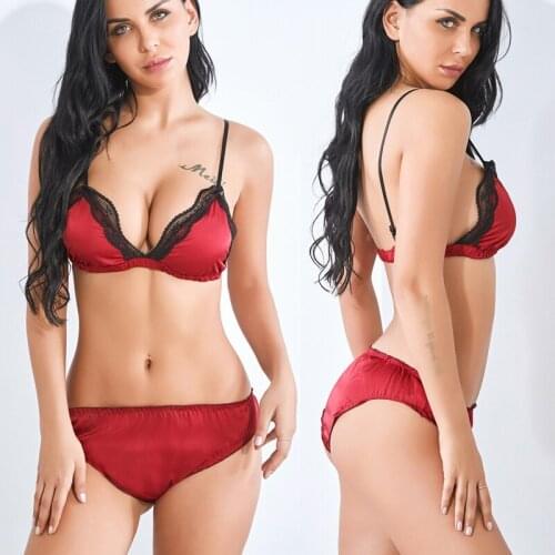 2021 Summer Sexy Seamless Lingerie Sets Women Red Lace Push Up Bra And Panty Set Sexy V Neck Hot Erotic Crop Top Underwear