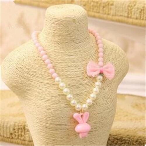 Korea High Quality Cute Acrylic Rabbit Bowknot Strand Choker Necklace Children Kids jewelry For Girl Accessories-SLCGNL008F