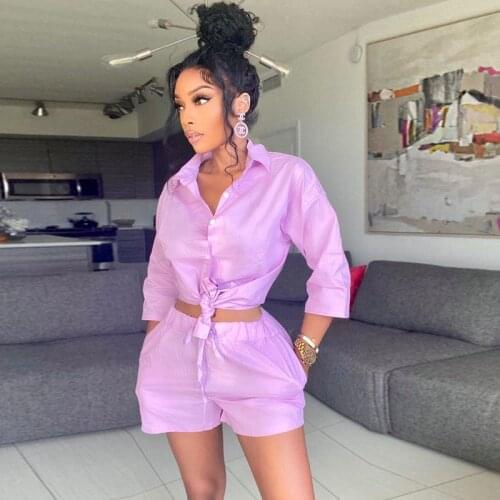 TNNAOFF Solid Two Piece Outfits for Women Long Sleeve Button Shirts Summer Fashion Pockets Shorts Streetwear Club Matching Sets