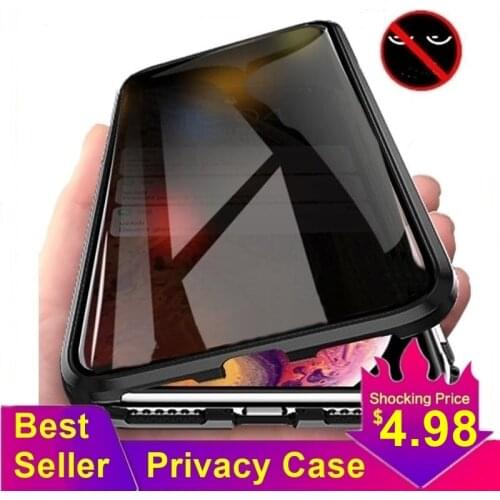 Magnetic Tempered Glass Privacy Metal Phone Case Coque 360 Magnet Cover For Iphone SE2 XR XS 11 Pro MAX 8 7 6 Plus