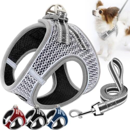 Small Dog Harness Vest Puppy Harnesses Breathable Mesh pet Walking Lead Leash Reflective dog chest strap for Small Medium Dogs
