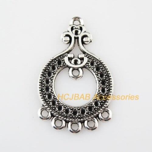 Fashion 10Pcs Tibetan Silver Color Round Flower Charms Pendants Connectors 22x36mm