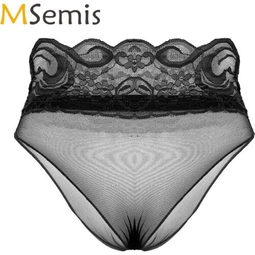 MSemis Womens Lingerie Soft Ultra-Thin Transparent Panties Erotic Lace Waist See Through Sheer Mesh Briefs Femme Hot Underwear
