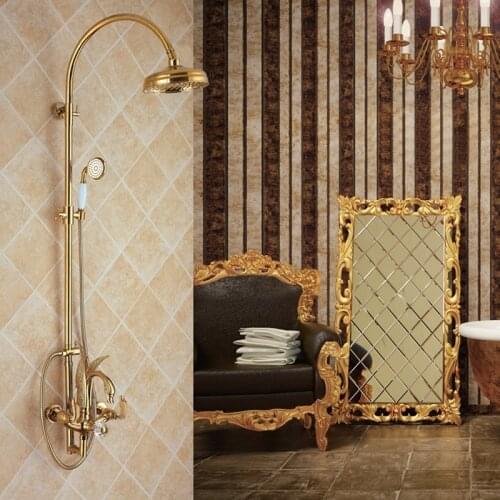 Ql2001 All Copper Golden Swan Shower Set, Hot And Cold Water Three Function Bathroom Shower Set Swan Golden Unique Desgin