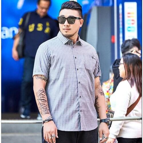 2019 New Fashion Large size Mens Loose Shirt Summer trend Striped Short-sleeved Printed Shirt More size XXL-6XL 7XL