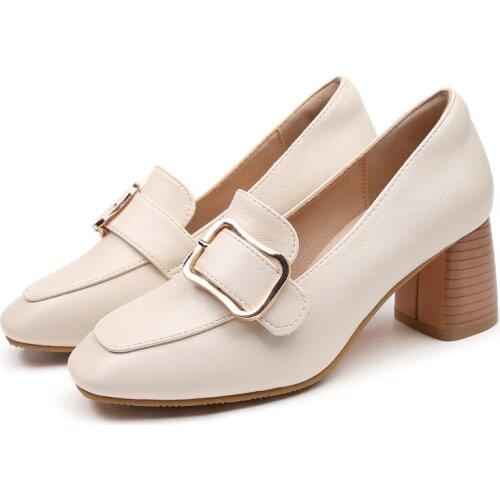 2020 New High Heels Womens Sets Of Metal Buckle Fashion Casual Square Head Thick With Commuter Classic Womens Shoes B21-37