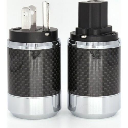 One pair style Brass Rhodium Plated US AC Power Plug Male & IEC Female HIFI Carbon Fiber