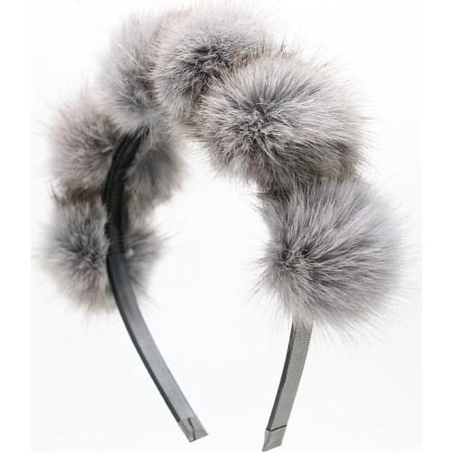 2021 Real Fox fur pompom 5cm full head children fashion hairband winter style children hair accessories