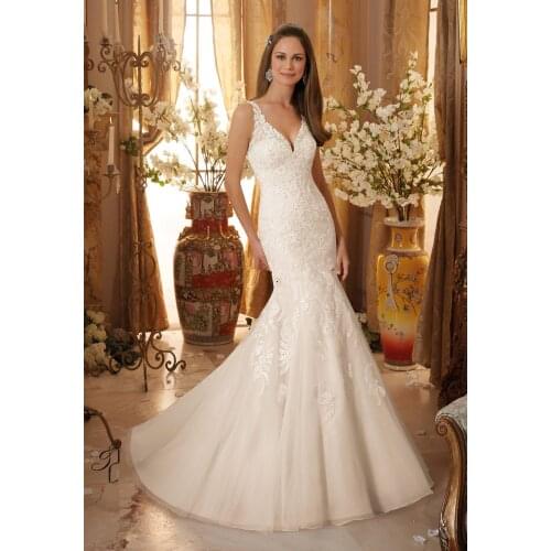 Sexy V-neck Mermaid Wedding Dresses Lace See Through Back WEdding Dress 2016 Wedding Gowns New Robe de Mariage