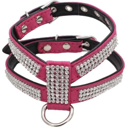 Dog Harness Adjustable Durable Dog Harness Puppy Dog Faux Leather Shiny Rhinestone Harness Chest Strap Collar