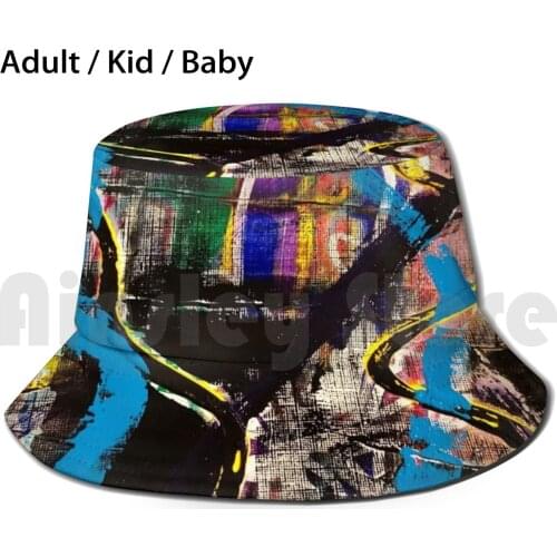 Untitled Blue Squiggles Sun Hat Foldable UV Protection Abstract Art Blue Black Monica Davis Altona