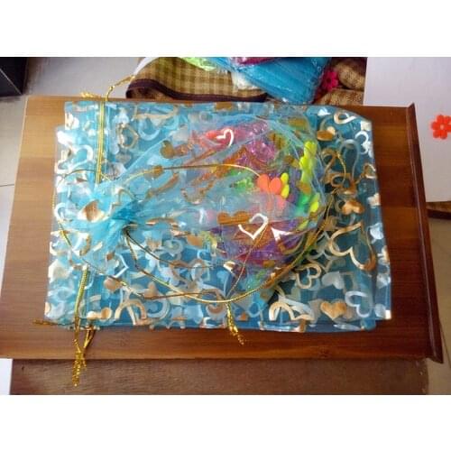 Lake blue heart organza bags 11x16cm 1000pcs jewelry packaging display bags gifts drawstring bag pouch jewelry bag for bracelets