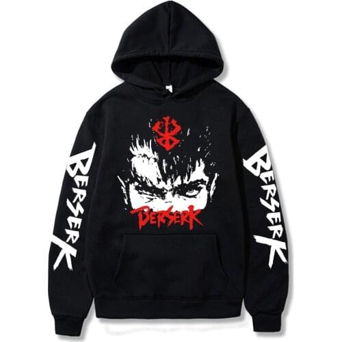 Japan Anime Berserk Guts Hoodies Fashion Black And White Manga Streetwear Winter Oversized Women Long Sleeve Harajuku Sweatshirt