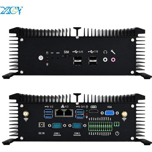 XCY Mini PC i5-8250U Dual Ethernet GPIO RS232/422/485 Wi-Fi 4G LTE HDMI VGA 8xUSB Fanless Industrial Computer Windows Linux